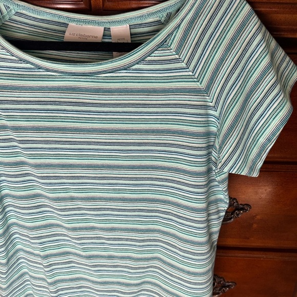 Liz Claiborne Petite Striped Blue and Green Women's Top - Picture 4 of 8